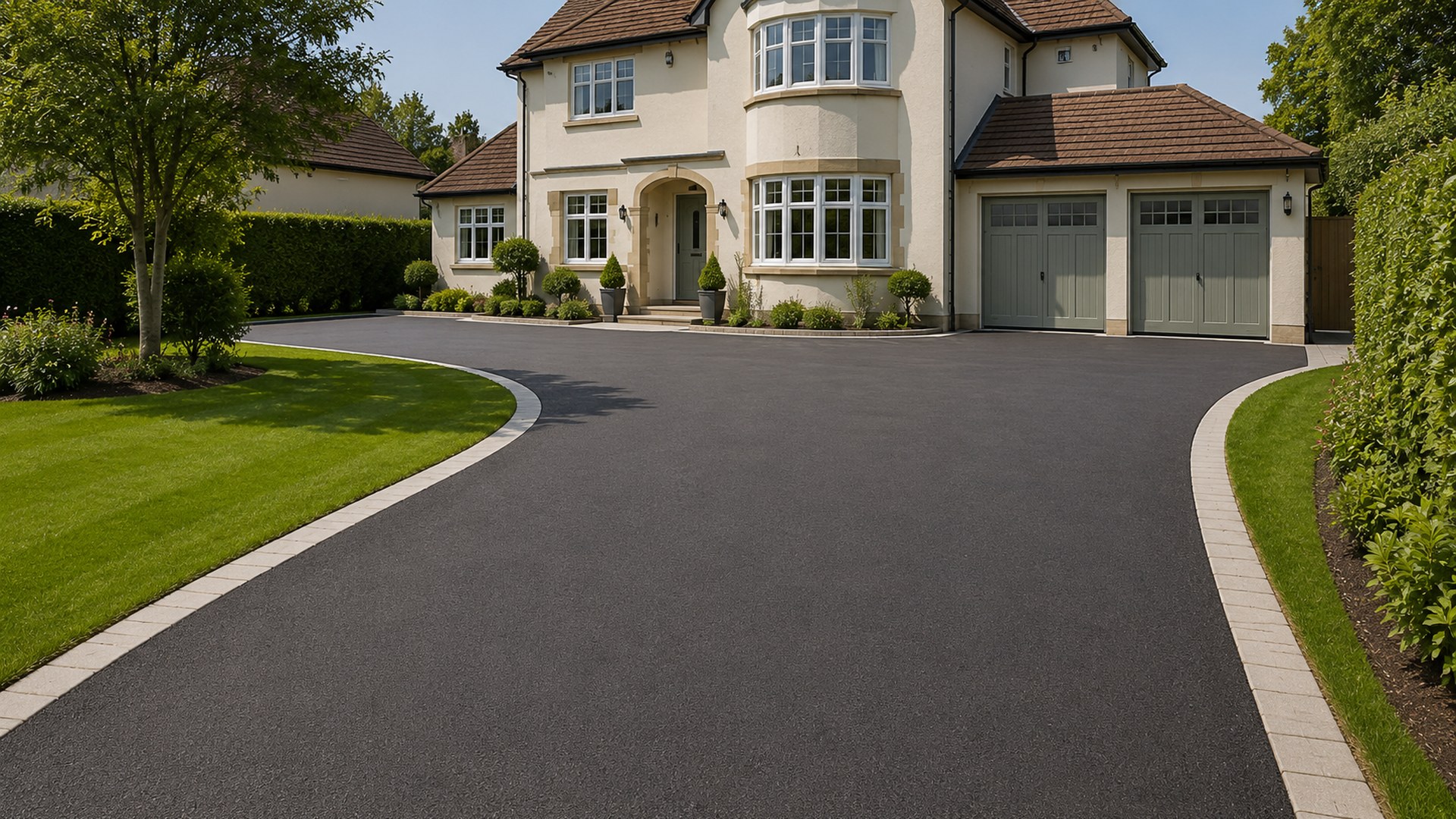 Tarmac driveway with paver border installed by Cornerstone